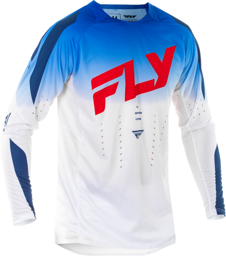 Fly Racing Evolution DST Jersey Red/White/Blue Medium – Breathable Cycling Jersey for Men with Mesh Ventilation and Ergonomic Fit