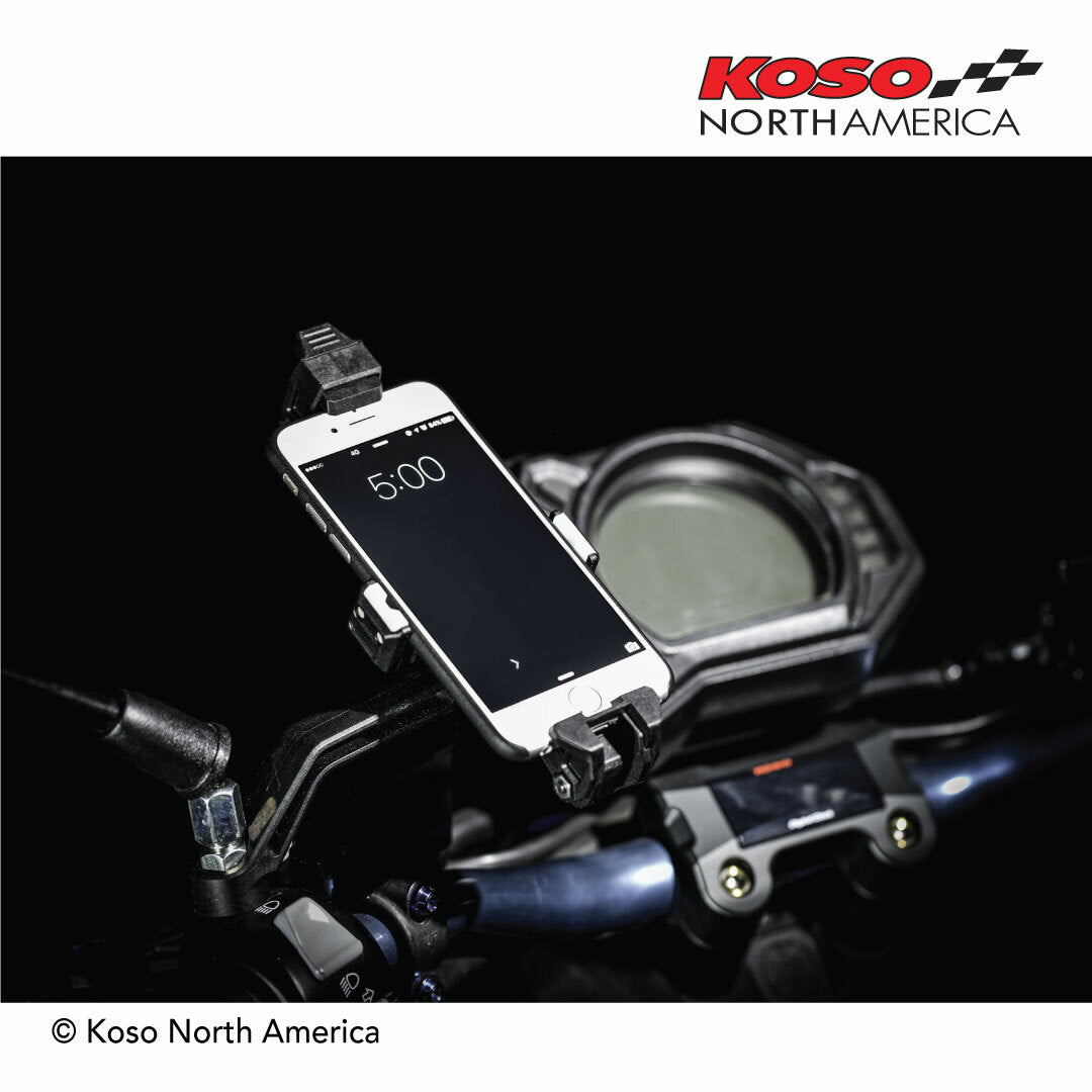 KOSO X1 Smartphone Cradle for Motorcycles – Adjustable Mount Fits 7/8" to 1 1/4" Handlebars – Compatible with Large and Standard Phones