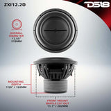 DS18 ZXI12.2D 12-inch 1000W RMS Dual 2 Ohm High Excursion Subwoofer for Car Audio
