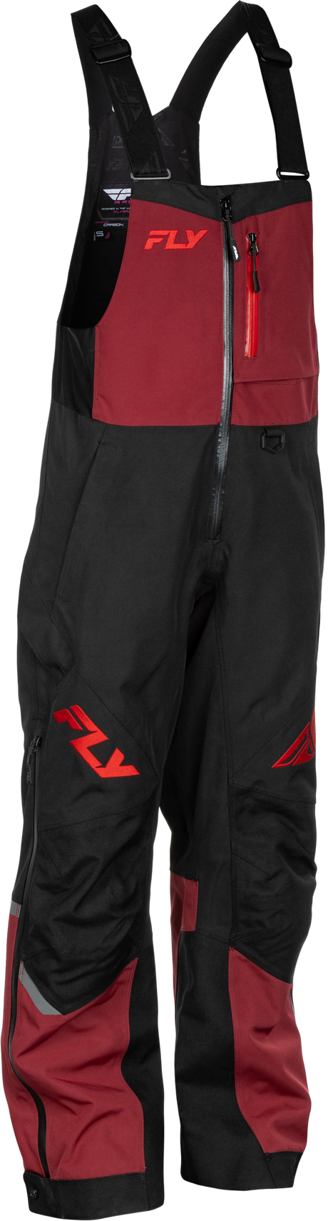 Fly Racing Women's Carbon Bibs Merlot/Red – Weatherproof Snow and Ski Bibs for Women, Size XS