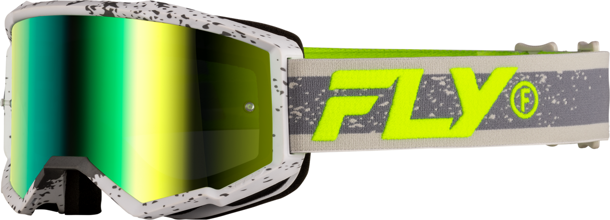 Fly Racing Zone Goggle Dark Grey/Hi Vis with Iridescent Green Mirror Lens - Youth and Adult Fit for ATV, Motocross, and Off-Road Vehicles