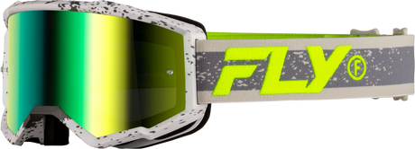 Fly Racing Zone Goggle Dark Grey/Hi Vis with Iridescent Green Mirror Lens - Youth and Adult Fit for ATV, Motocross, and Off-Road Vehicles