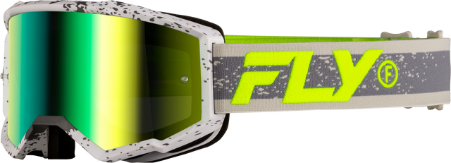 Fly Racing Zone Goggle Dark Grey/Hi Vis with Iridescent Green Mirror Lens - Youth and Adult Fit for ATV, Motocross, and Off-Road Vehicles