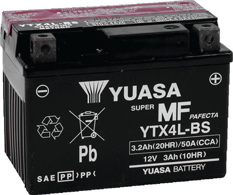 Yuasa YTX4L-BS Maintenance Free AGM 12-Volt Battery w/Bottle