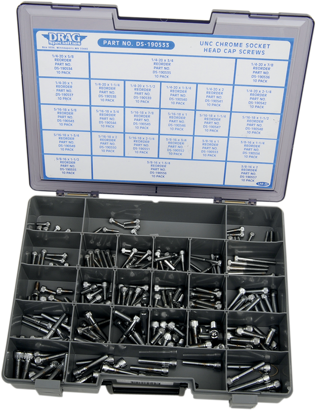 Drag Specialties MK202 Socket-Head Bolt Assortment Kit for Harley-Davidson and Custom Motorcycles - 24 Sizes, Coarse-Thread, Made in USA