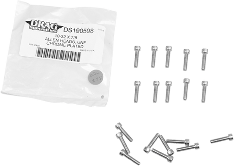 DRAG SPECIALTIES Knurled/Fine Thread Socket-Head Bolts - Replacement Pack #10-32 x 7/8" for Harley-Davidson Motorcycles