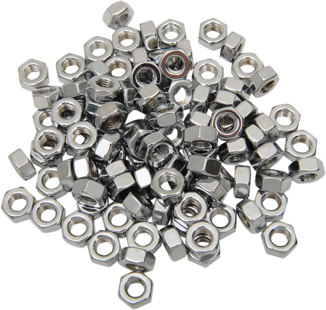 Drag Specialties Chrome Hex Nut - 1/4"-28 Thread, Model MPB165 for Harley Davidson and Cruiser Motorcycles