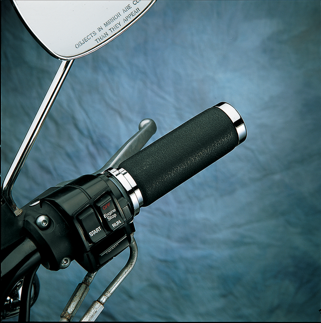 DRAG SPECIALTIES Textured Black Rubber Grips with Chrome End Caps - Fits Harley Davidson Models with 1 inch Bars, Part Number 170509DTS-BC324