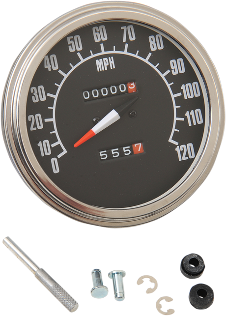 Drag Specialties 5-Inch MPH FL-'68-'84 Style Speedometer with Black Face - Part 70847M for Harley-Davidson Touring Models