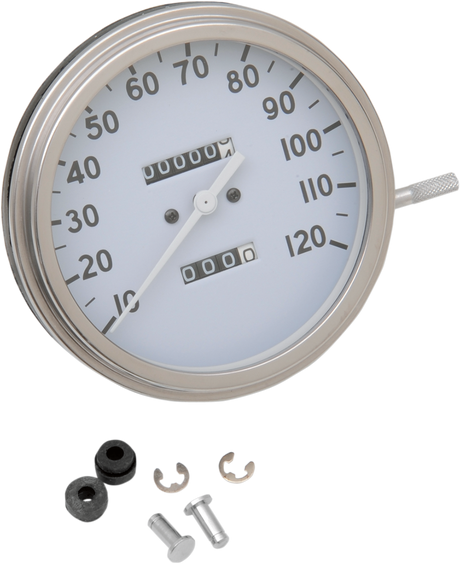 DRAG SPECIALTIES 5-inch MPH FL-Style 2:1 Speedometer for Harley-Davidson FL '36-'40 with White Face, Part #72758M
