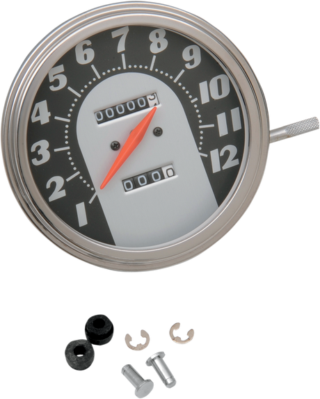 Drag Specialties FL '62-'67 Style 2240:60 Speedometer - Black/White Face Part 72397M for Harley-Davidson Touring and Softail Models