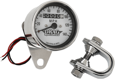 Drag Specialties 2.4-inch MPH Mini LED Mechanical Speedometer with Chrome Housing and White Face - Fits Harley Davidson Motorcycles with 12 mm Cable Thread - Part Number 21-6824DS1-BX15