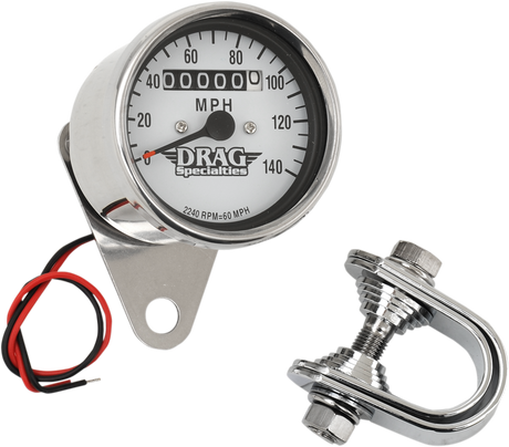 DRAG SPECIALTIES 2.4-inch MPH Mini LED Mechanical Speedometer for Harley-Davidson with Chrome Housing and White Face - Fits 2240:60 Models