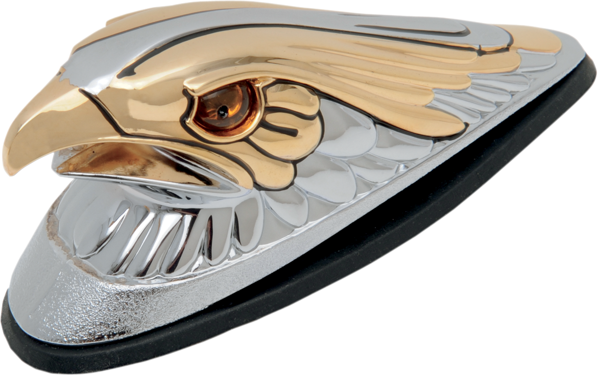 DRAG SPECIALTIES Gold Eagle Head with Lights - Amber Eyes - Large - Chrome, Fits Most Front Fender Vehicles