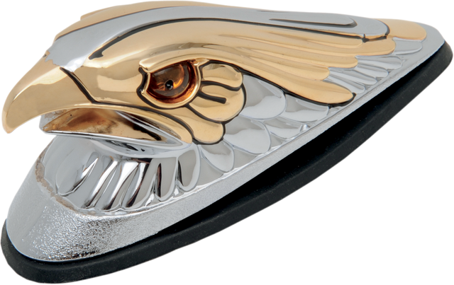 DRAG SPECIALTIES Gold Eagle Head with Lights - Amber Eyes - Large - Chrome, Fits Most Front Fender Vehicles