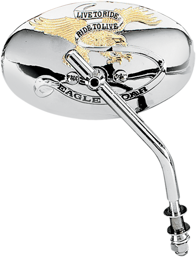 DRAG SPECIALTIES Live to Ride Oval Side View Mirror for Harley Davidson Touring Bikes - Chrome and Gold Finish - Part KA-65EG-BC429