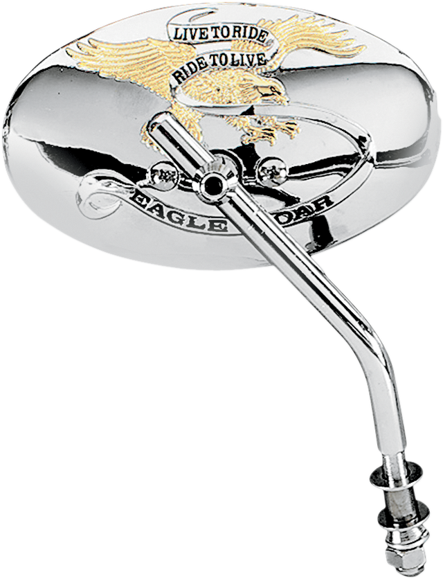 DRAG SPECIALTIES Live to Ride Oval Side View Mirror for Harley Davidson Touring Bikes - Chrome and Gold Finish - Part KA-65EG-BC429