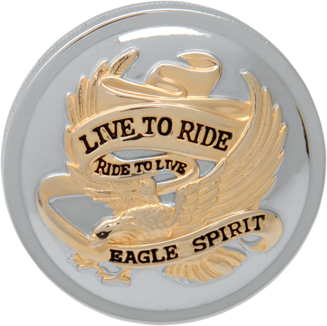 DRAG SPECIALTIES Live to Ride Gas Cap - Non-Vented Chrome with Gold Finish - Fits Harley Davidson Motorcycles