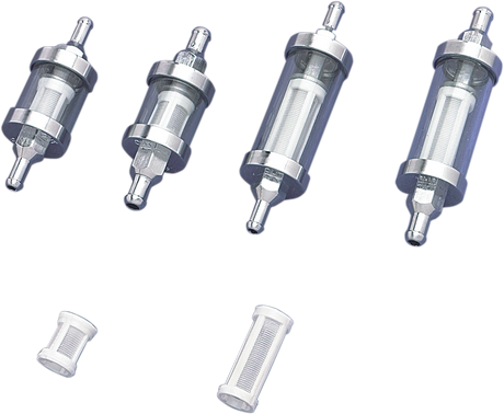 Drag Specialties Fuel Filter - Clear Mini with Chrome Ends - 1/4 inch - Part 03-0051-BC145 for Harley Davidson Motorcycles
