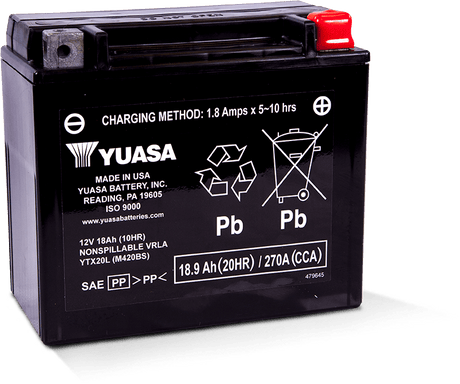 Yuasa YTX20L Maintenance Free AGM 12-Volt Battery