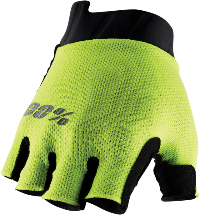 100% Exceeda Gel Short Finger Gloves - Fluorescent Yellow, Small | MTB & BMX Cycling Gloves with Perforated Clarino™ Palm and Reflective Print