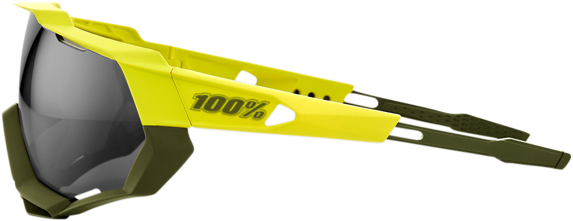 100% Speedtrap Sunglasses Soft Tact Banana with Black Mirror Lens - Fits Motorcycle, Cycling, and Outdoor Activities