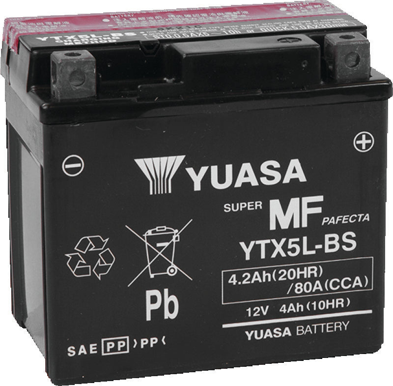 Yuasa YTX5L-BS Maintenance Free AGM 12-Volt Battery w/Bottle