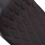 Drag Specialties Seats Predator 2-Up Seat with Double Diamond Pattern and Red Stitching for Harley-Davidson FL 2008-2023 – Part Number 0801-1272