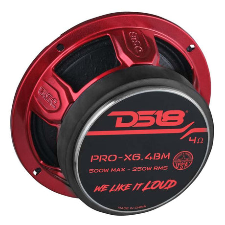 DS18 PRO-X6.4BM 6.5-Inch 250W RMS 4 Ohm Mid-Range Bullet Loudspeaker for Car Audio