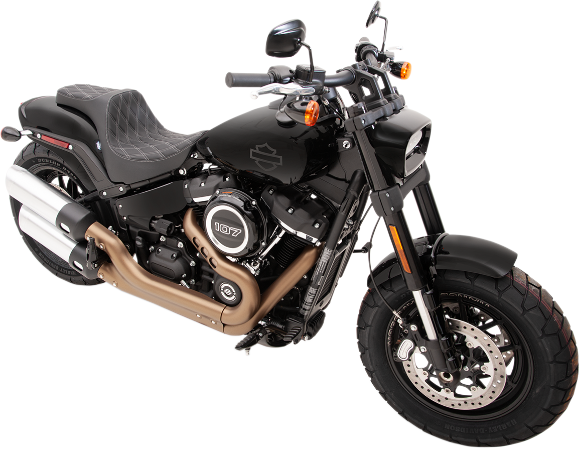 Drag Specialties Seats Predator III Seat for Harley-Davidson FXFB/S '18-'23 with Double Diamond Silver Stitching