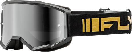FLY Racing Zone Goggle Black/Gold with Silver Mirror Smoke Lens – Youth and Adult Fitment