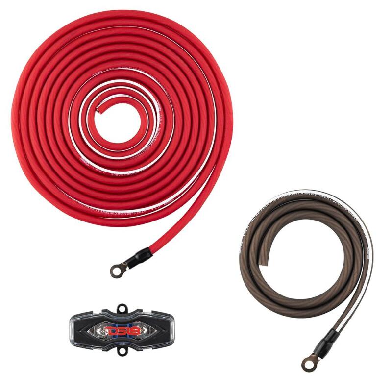 DS18 0-GA Amplifier Install Kit in Red for Car Audio Systems