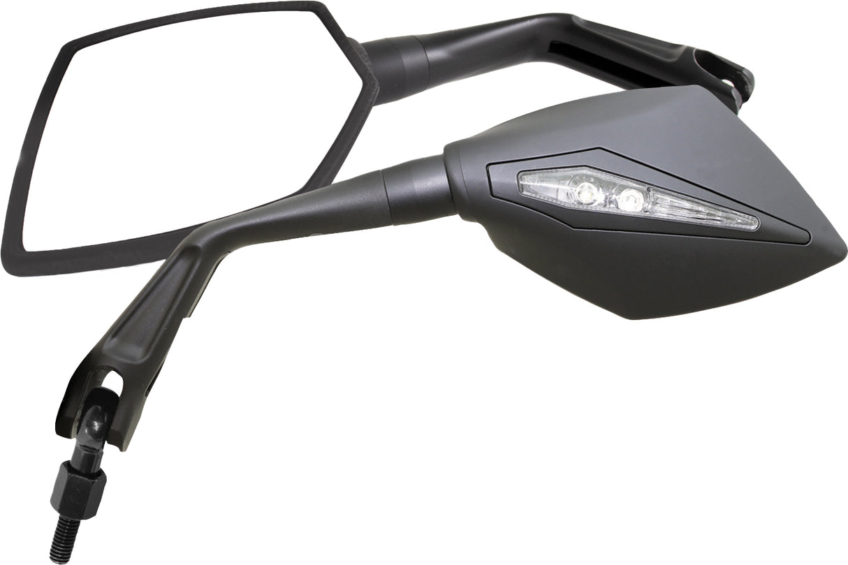 KOSO Apex M10 Mirrors with Indicators for Motorcycle - Matte Black Shell, Clear Lens, M10 Size