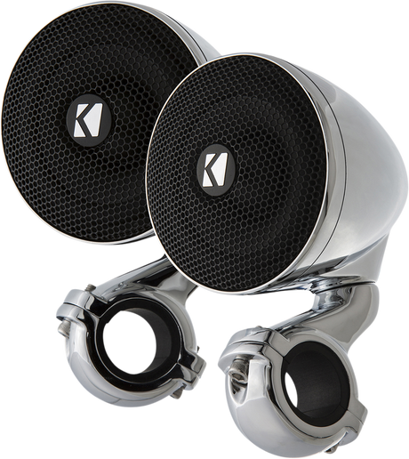 KICKER Mini Speakers 47PSM32 - 2 Ohm Chrome - Ideal for Vehicles with Bars or Handlebars (1-1/4, 1, 7/8 Inch)