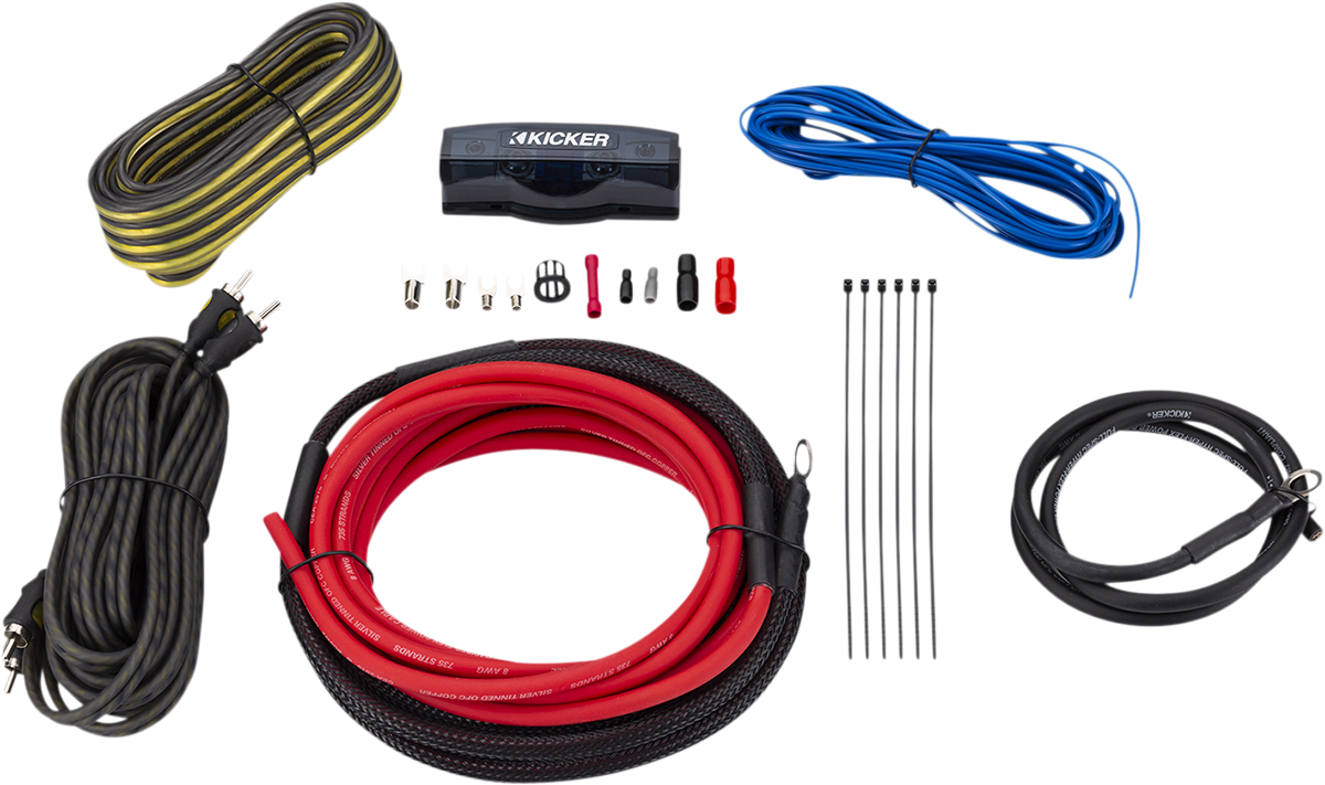 KICKER 47VK8 Amplifier Install Kit with Power, Ground, and Interconnect Cables for Car Audio Systems