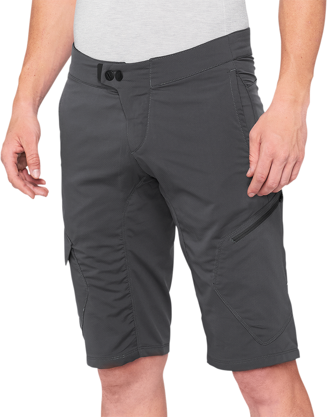 100% Ridecamp Shorts Charcoal US 34 with DWR Polyester Fabric and Adjustable Waist for Mountain Biking