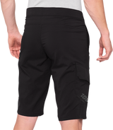 100% Ridecamp Shorts - Black, US 36 with Adjustable Waist, Reflective Tape, and Cargo Pockets
