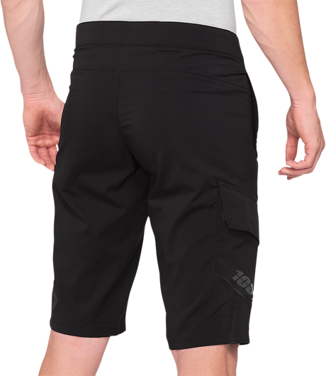 100% Ridecamp Shorts - Black, US 36 with Adjustable Waist, Reflective Tape, and Cargo Pockets