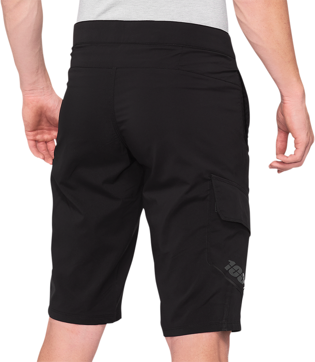 100% Ridecamp Shorts - Black, US 36 with Adjustable Waist, Reflective Tape, and Cargo Pockets