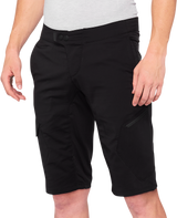 100% Ridecamp Shorts - Black, US 36 with Adjustable Waist, Reflective Tape, and Cargo Pockets
