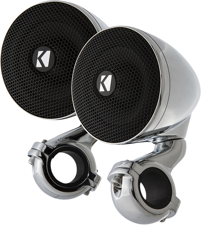 KICKER 47PSM34 Mini Chrome Speakers - 4 Ohm for Bikes and Motorcycles with 1-1/4", 1" & 7/8" Handlebars