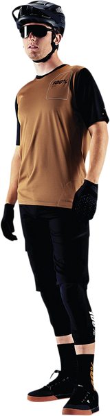 100% Ridecamp Short-Sleeve Jersey - Terracotta/Black - Large | Polyester Mesh Breathable Cycling Jersey with Drop Tail and Goggle Wipe for Mountain Biking and Road Riding