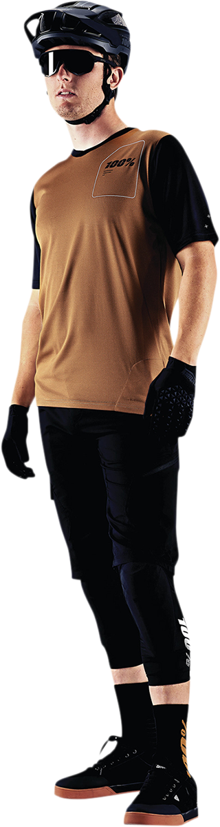 100% Ridecamp Short-Sleeve Jersey - Terracotta/Black - Large | Polyester Mesh Breathable Cycling Jersey with Drop Tail and Goggle Wipe for Mountain Biking and Road Riding