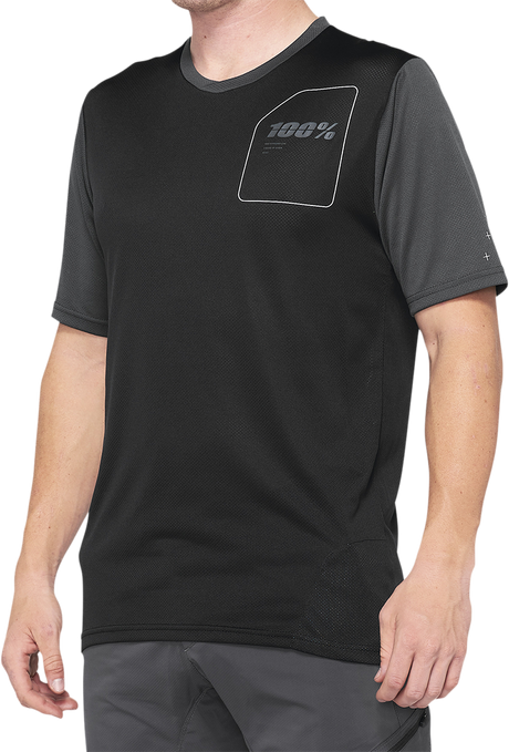 100% Ridecamp Short-Sleeve Jersey - Charcoal/Black, Part No. 40027-00006, for Mountain Biking and Cycling