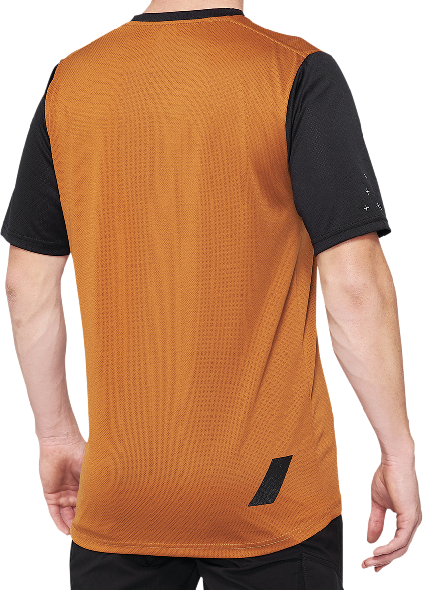 100% Ridecamp Short-Sleeve Jersey - Terracotta/Black - Small | Polyester Mesh Fabric, Full Coverage, Goggle Wipe | Compatible with Mountain and Road Bikes