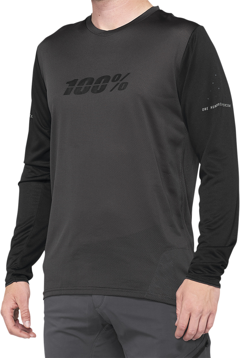 100% Ridecamp Long-Sleeve Jersey for Mountain Biking - Black/Charcoal, Size Large, Part No. 40028-00002