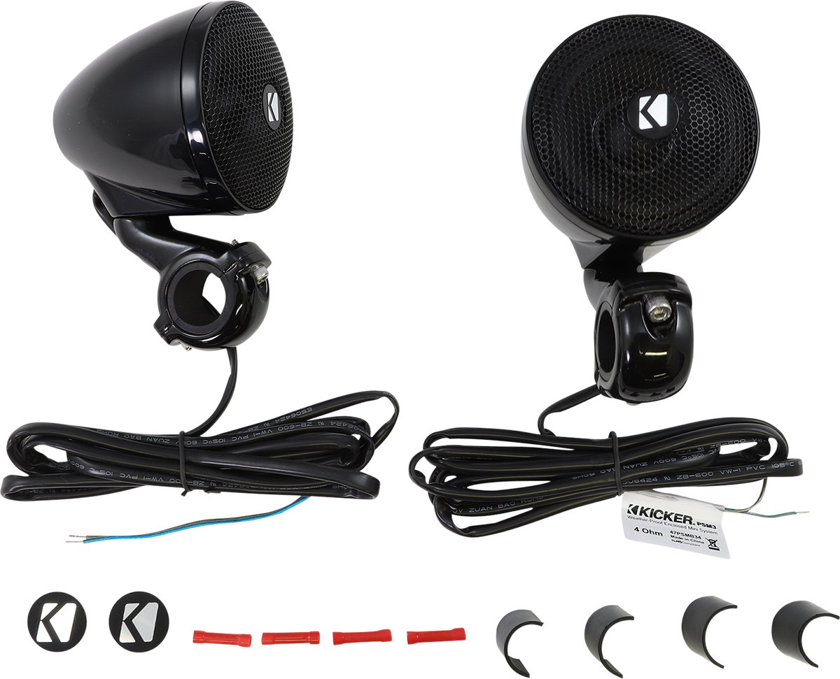 KICKER Mini Speakers 47PSMB34 with Cast-Aluminum Clamp Mount for Bars and Handlebars – 4 Ohm, Black