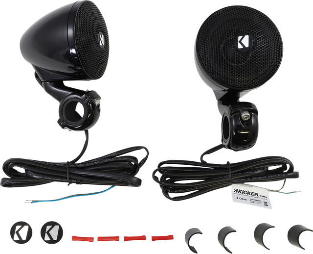 KICKER Mini Speakers 47PSMB34 with Cast-Aluminum Clamp Mount for Bars and Handlebars – 4 Ohm, Black