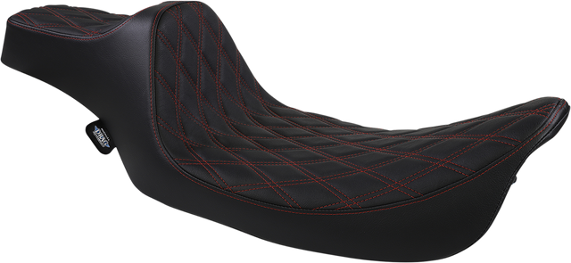 Drag Specialties Seats Extended Reach Predator III Seat for Harley FL '99-'07 with Double Diamond Black and Red Stitching
