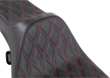 Drag Specialties Seats Extended Reach Predator III Seat for Harley FL '99-'07 with Double Diamond Black and Red Stitching